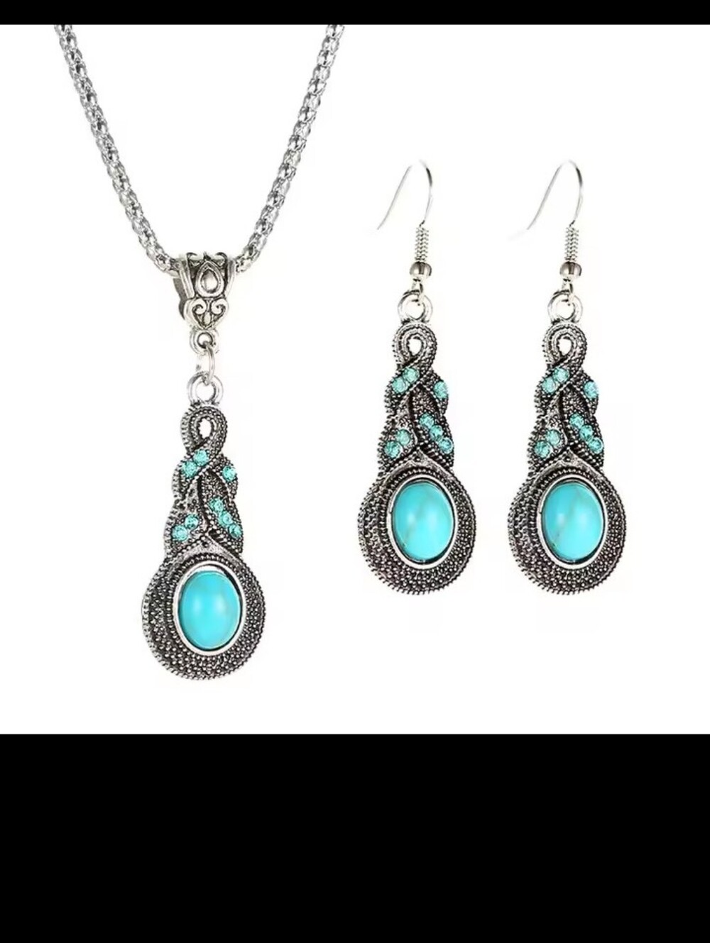 Turquoise Necklace Earrings Set Women's Vintage Jewelry New G21